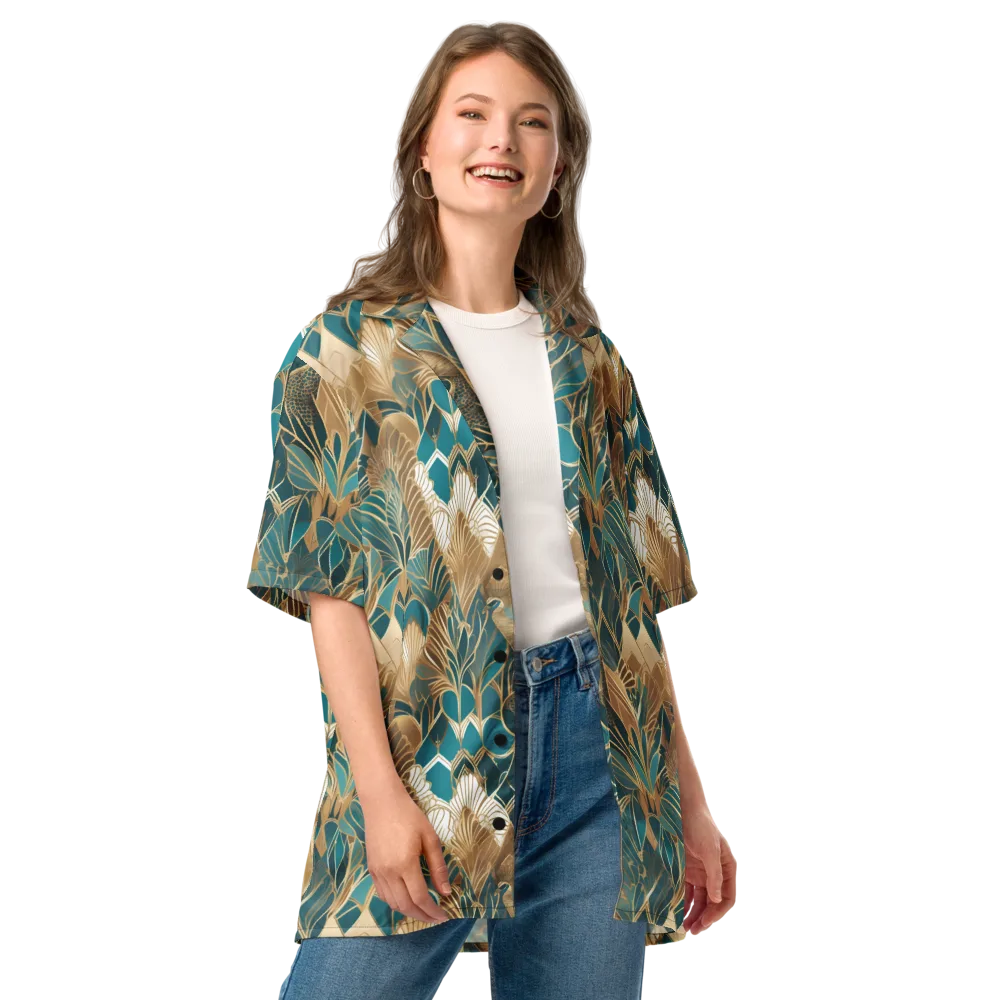 Gilded Peacock Garden on Button Shirt — Front