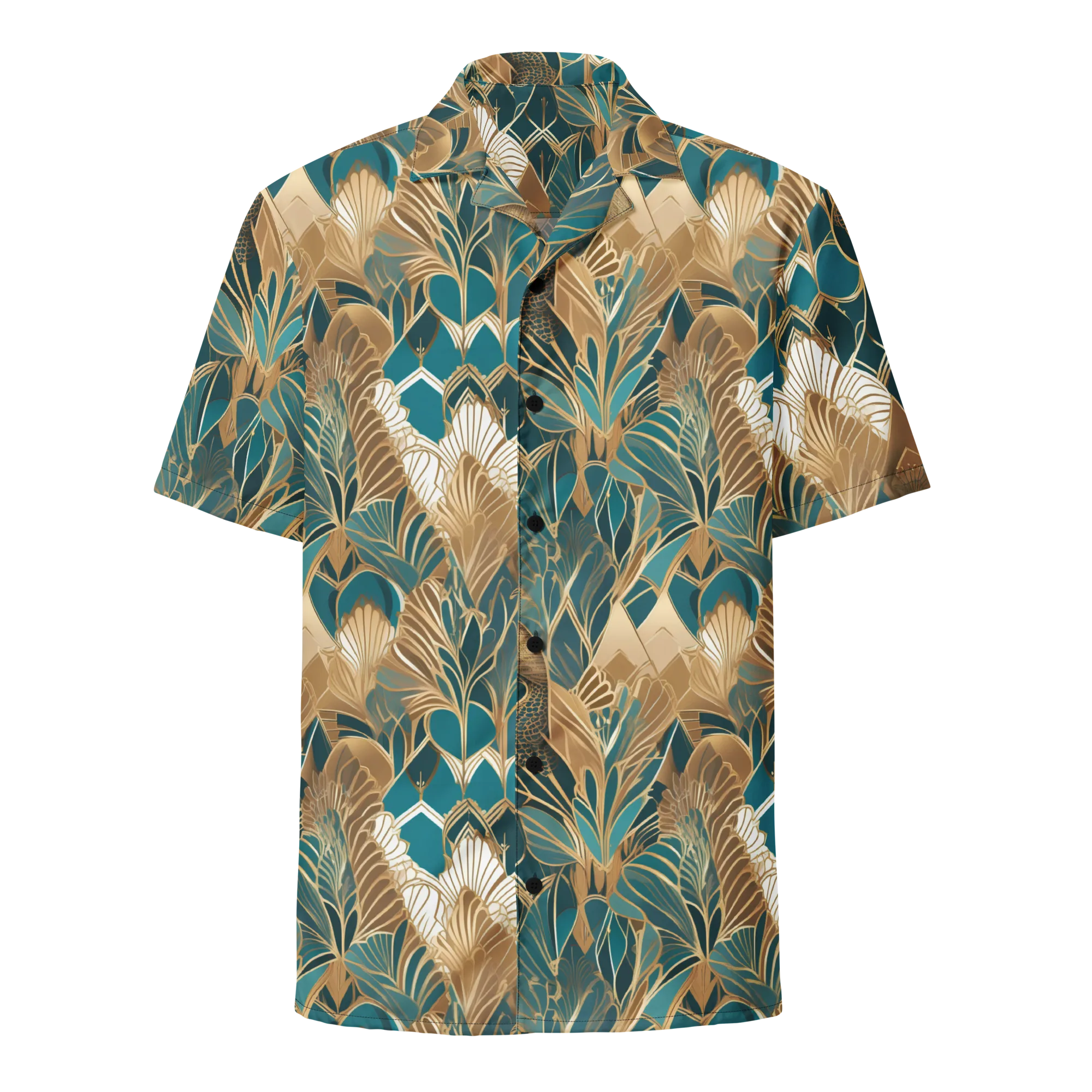 Gilded Peacock Garden on Button Shirt — Front