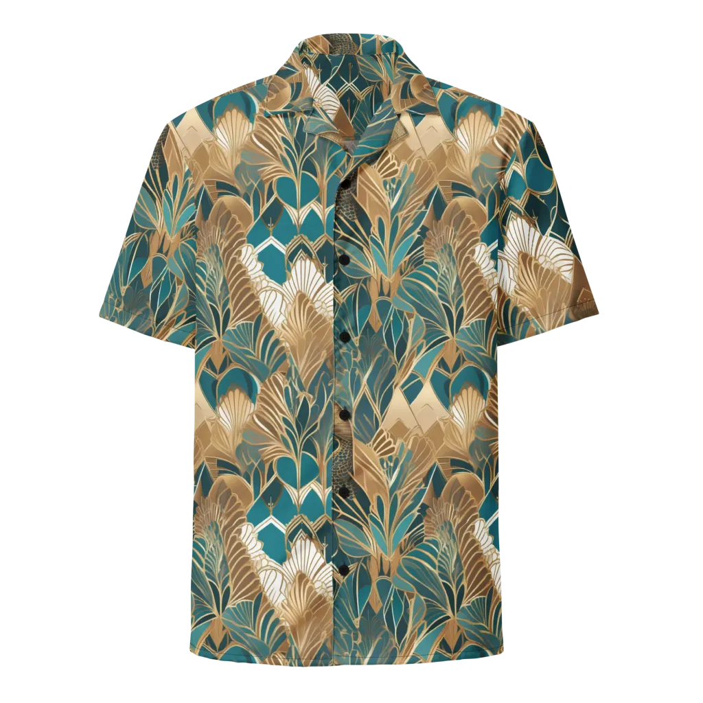 Gilded Peacock Garden on Button Shirt — Front