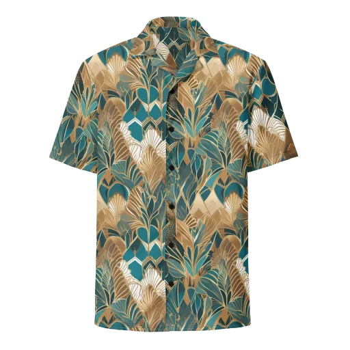 Gilded Peacock Garden on a Button Shirt