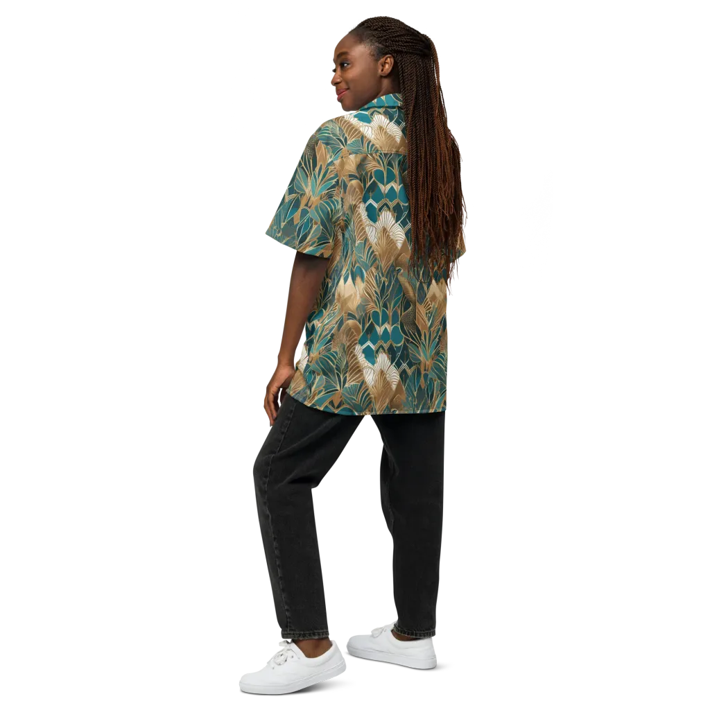 Gilded Peacock Garden on Button Shirt — Back