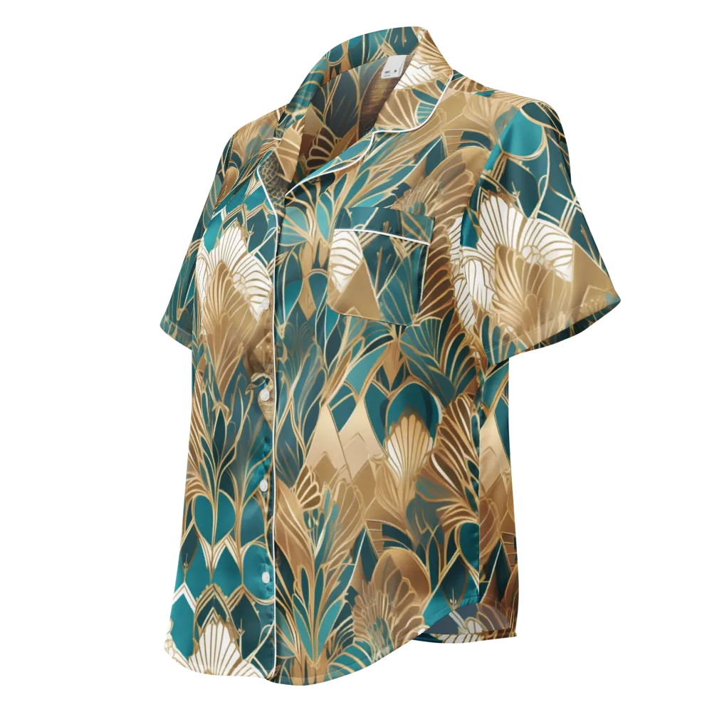 Gilded Peacock Garden on Women's Short Sleeve Pajama Top — Left Front