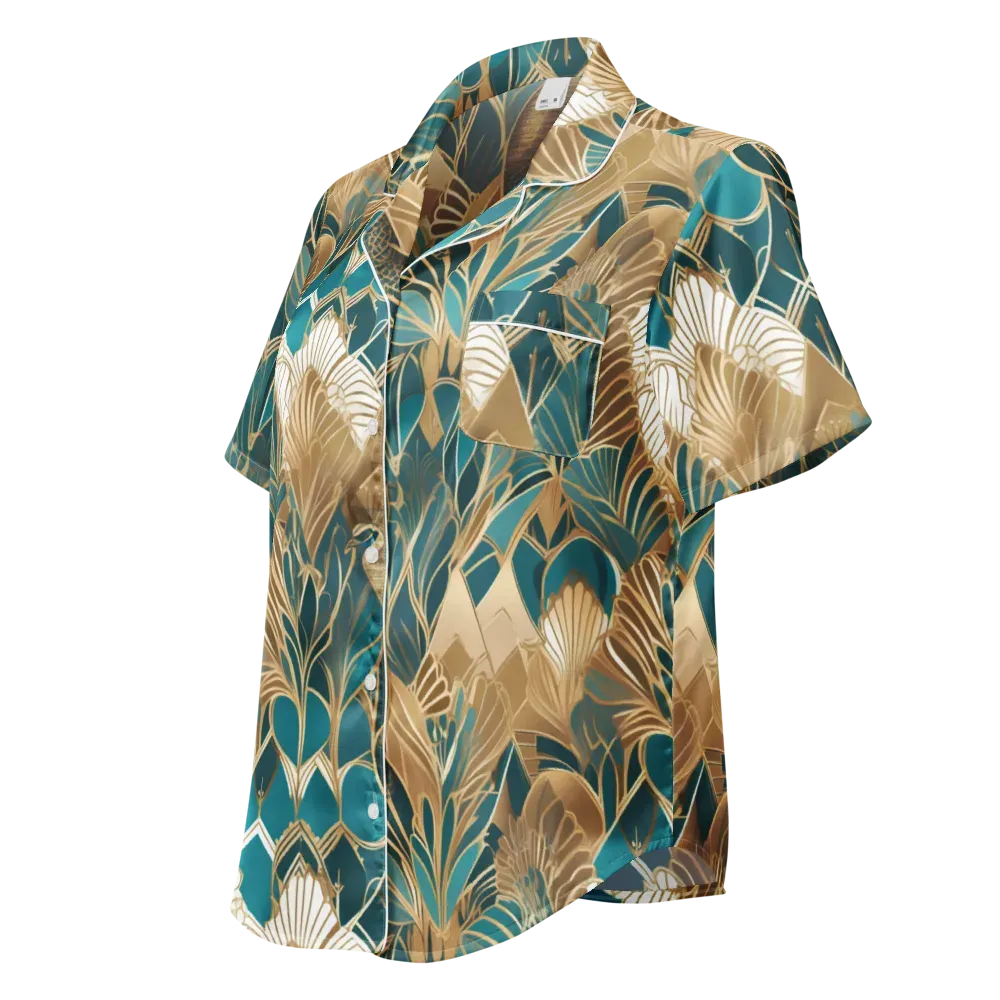 Gilded Peacock Garden on Women's Short Sleeve Pajama Top — Left Front