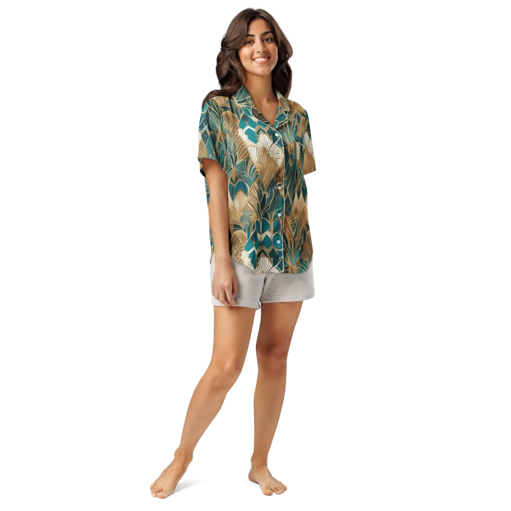 Gilded Peacock Garden on Women's Short Sleeve Pajama Top — Front