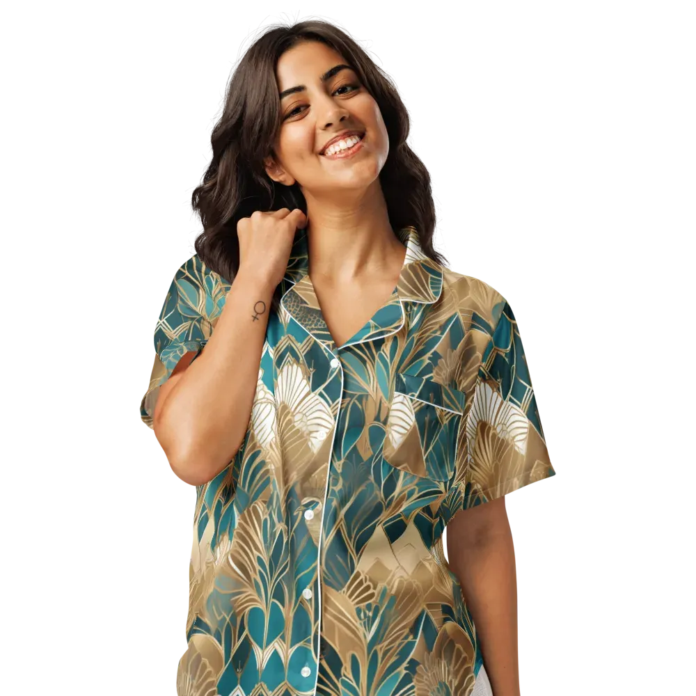 Gilded Peacock Garden on Women's Short Sleeve Pajama Top — Front