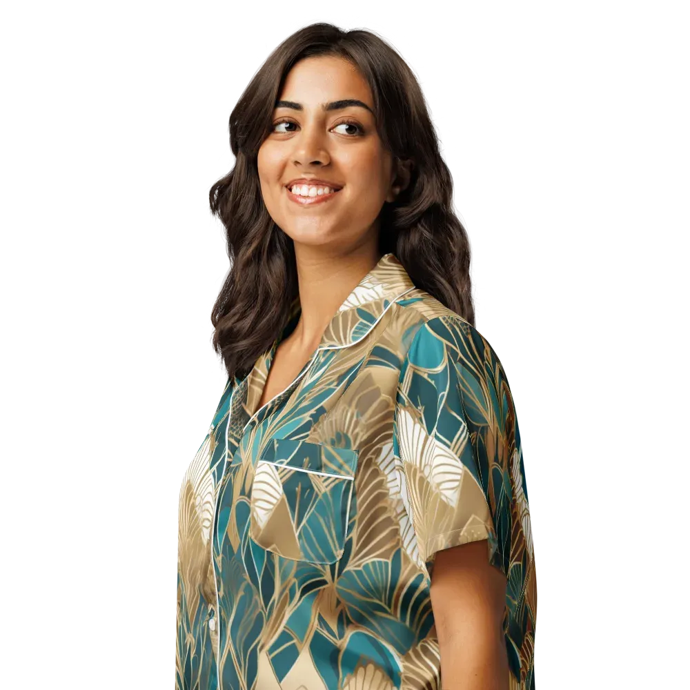 Gilded Peacock Garden on Women's Short Sleeve Pajama Top — Left Front