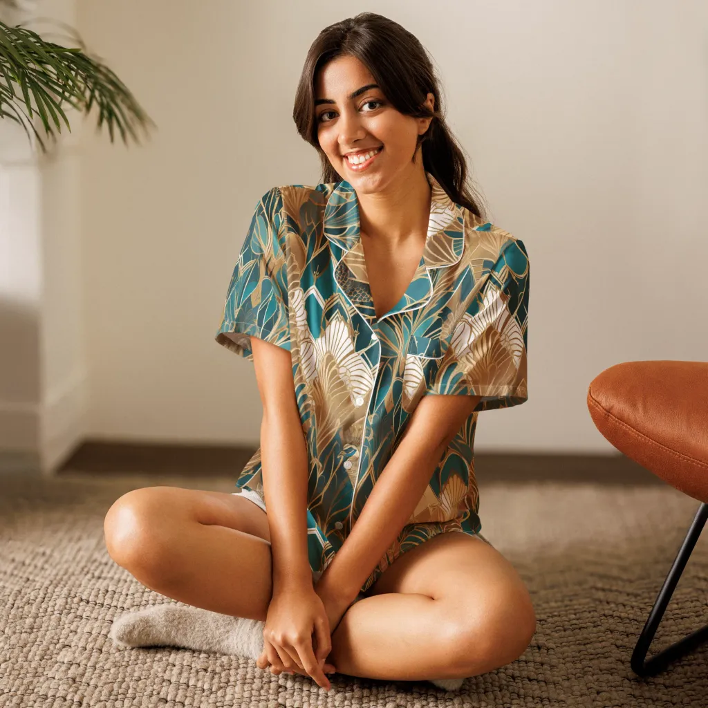Gilded Peacock Garden on Women's Short Sleeve Pajama Top — Front