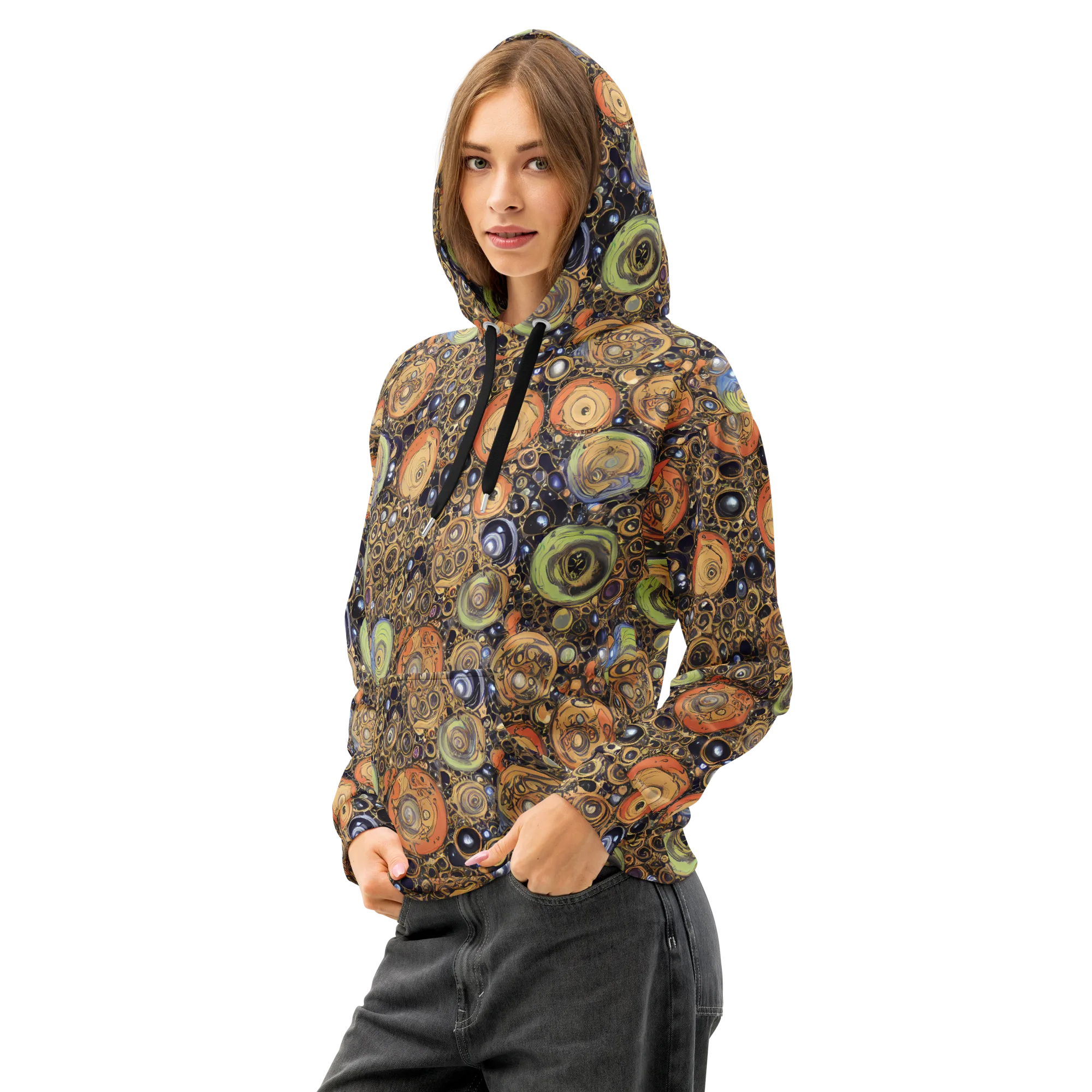 Crescent Echoes on Cotton Hoodie — Left Front