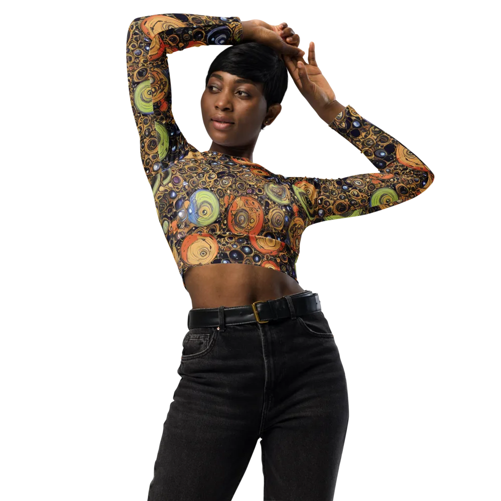 Crescent Echoes on Long Sleeve Crop Top — Front