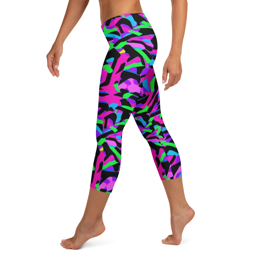 Neon Ink Drift on Capri Leggings — Left