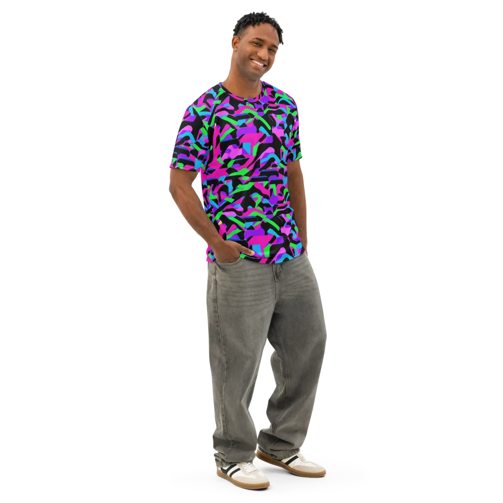 Neon Ink Drift on Men's Cotton Crew Neck T-Shirt — Right Front