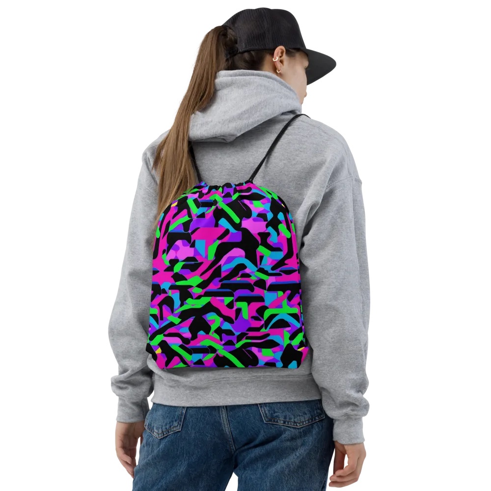 Neon Ink Drift on Drawstring Bag — Front