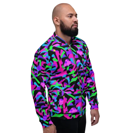 Neon Ink Drift on a Bomber Jacket