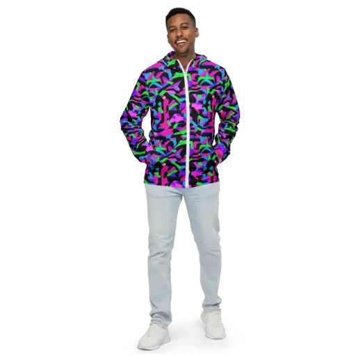 Neon Ink Drift on a Men's Windbreaker