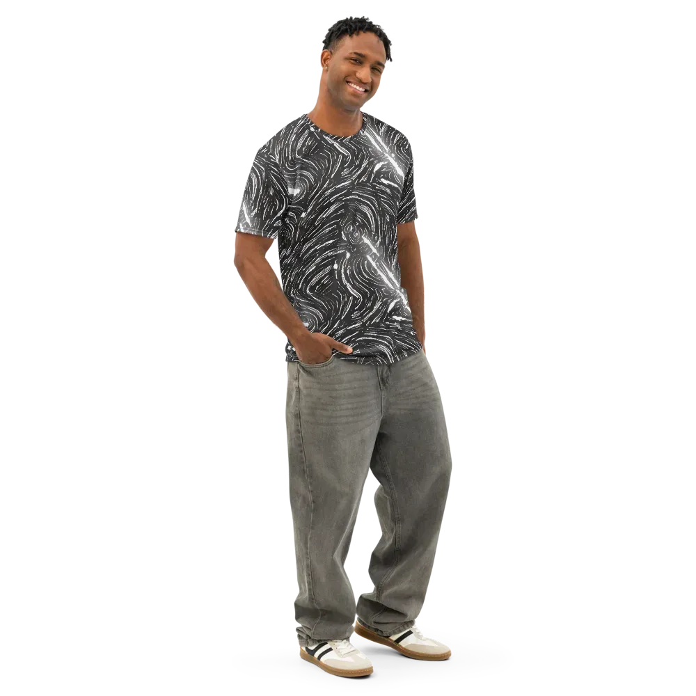Silver Swirl on Men's Cotton Crew Neck T-Shirt — Right Front