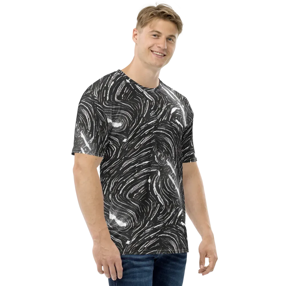 Silver Swirl on Men's Crew Neck T-Shirt — Right