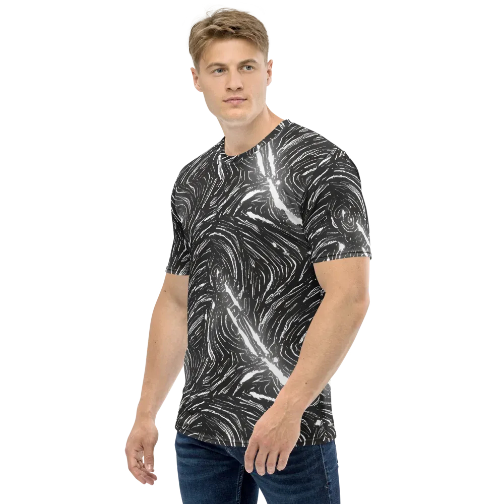 Silver Swirl on Men's Crew Neck T-Shirt — Left