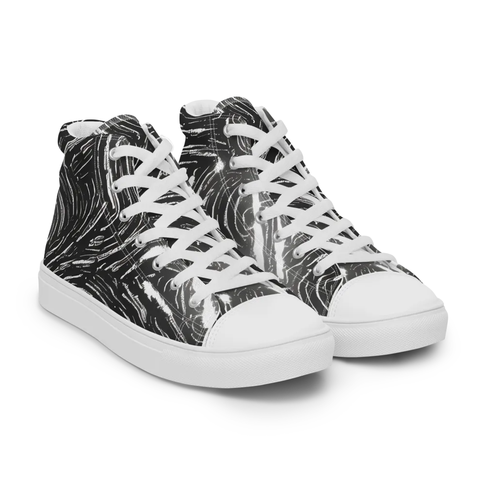 Silver Swirl on Men's High Top Canvas Shoes — Right Front