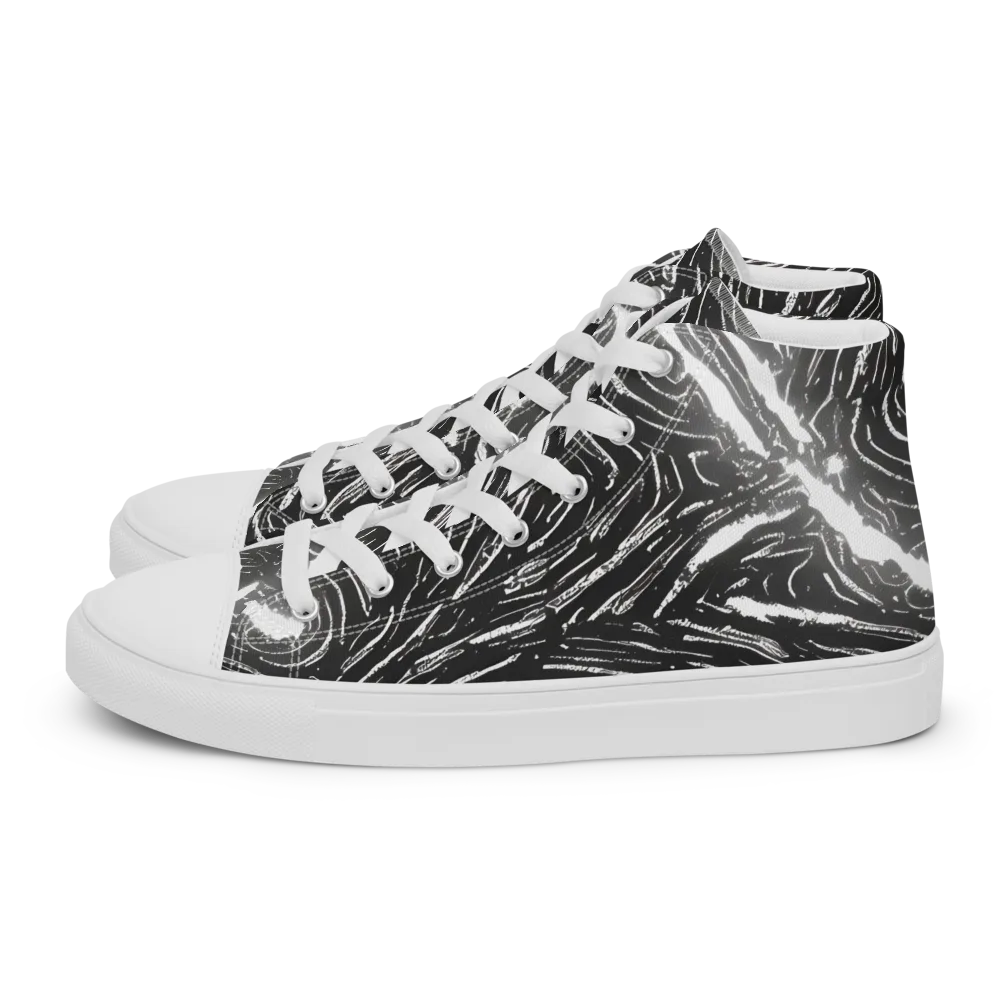 Silver Swirl on Men's High Top Canvas Shoes — Left