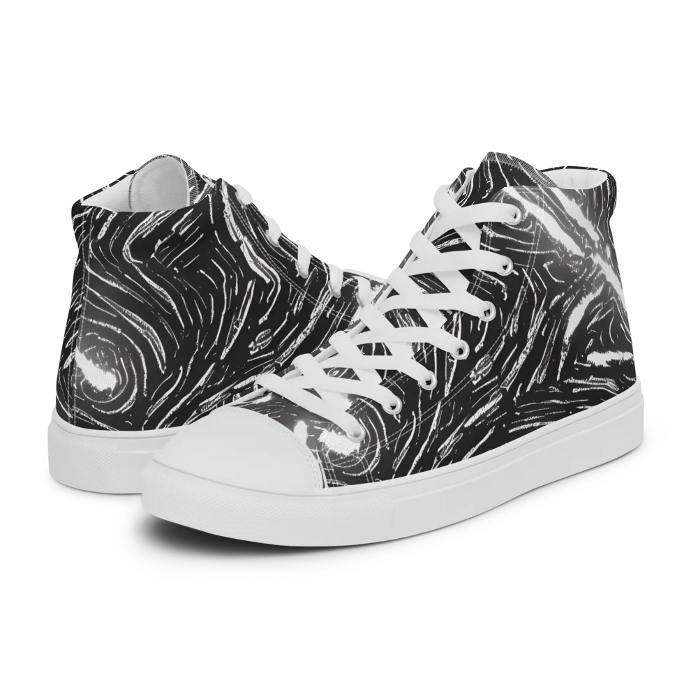 Silver Swirl on Men's High Top Canvas Shoes — Left