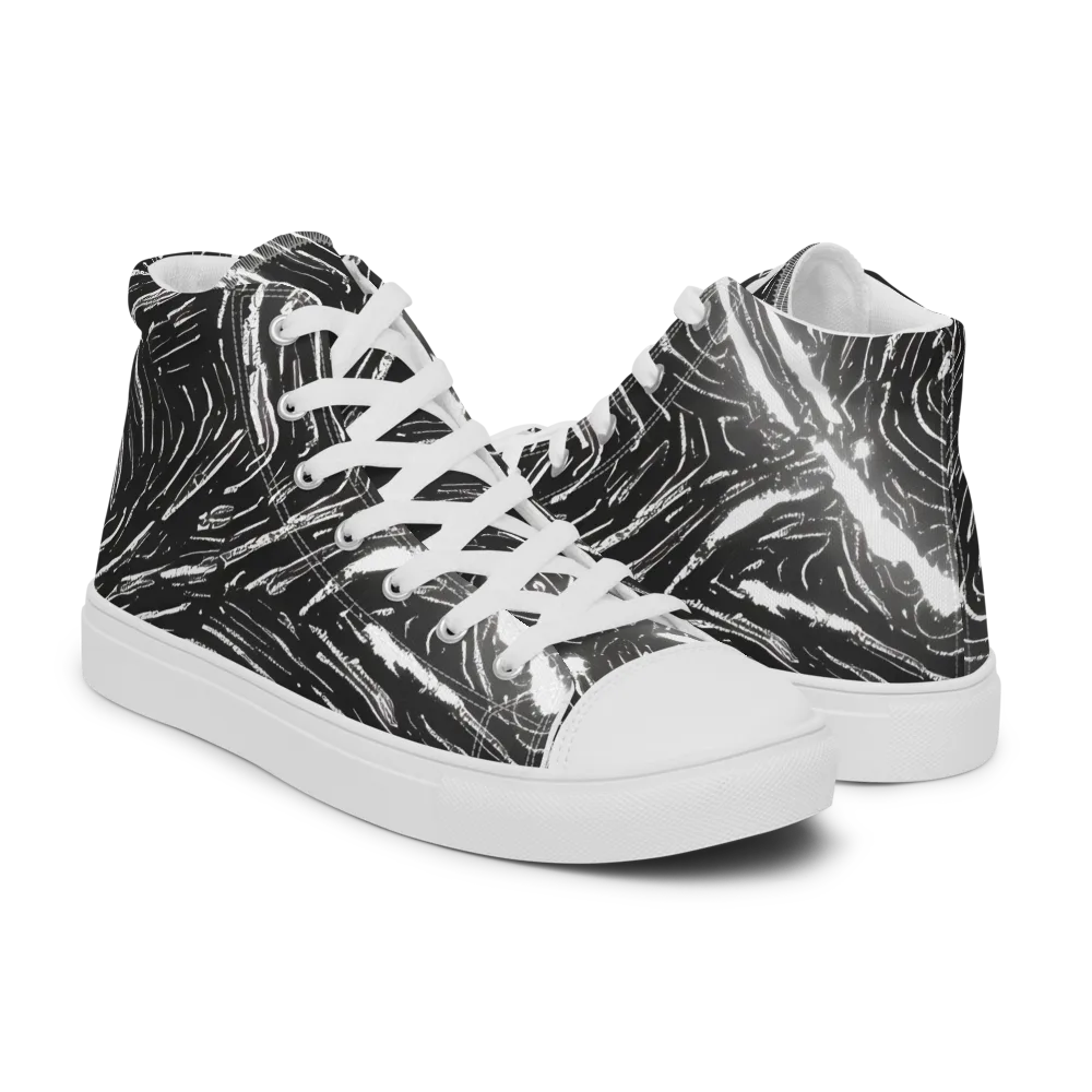 Silver Swirl on Men's High Top Canvas Shoes — Right