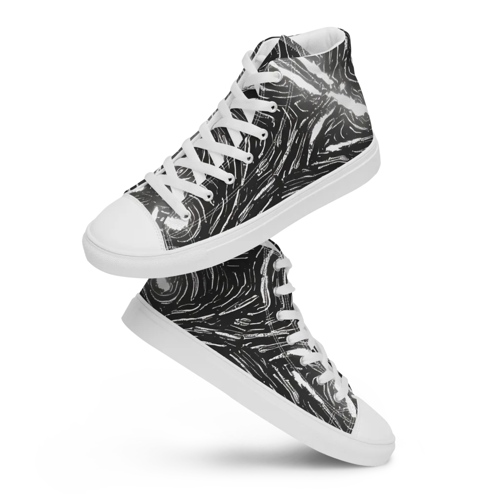 Silver Swirl on Men's High Top Canvas Shoes — Front