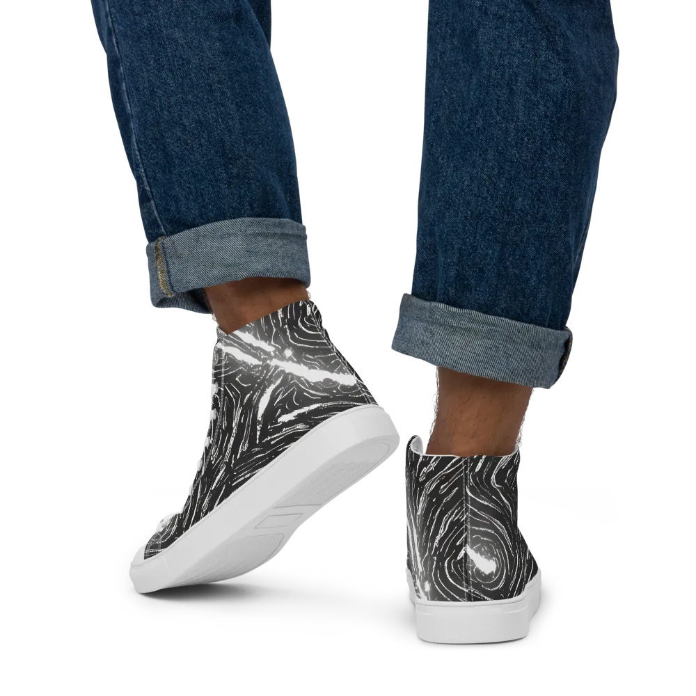 Silver Swirl on Men's High Top Canvas Shoes — Back