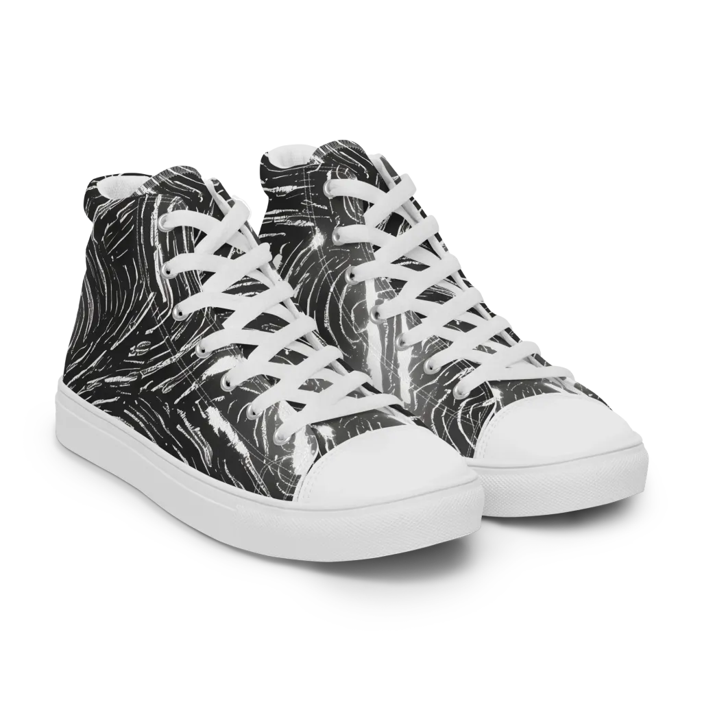 Silver Swirl on Women's High Top Canvas Shoes — Right Front