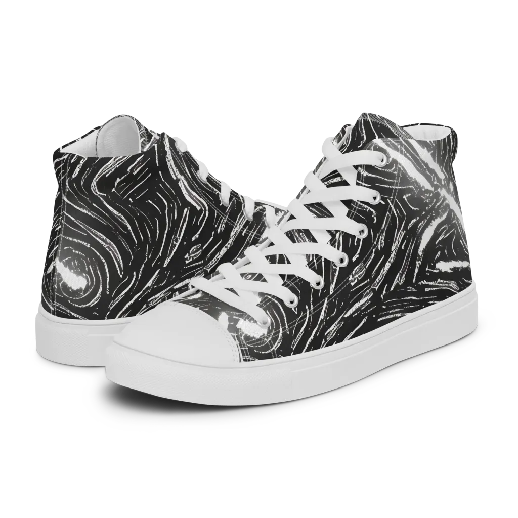 Silver Swirl on Women's High Top Canvas Shoes — Left