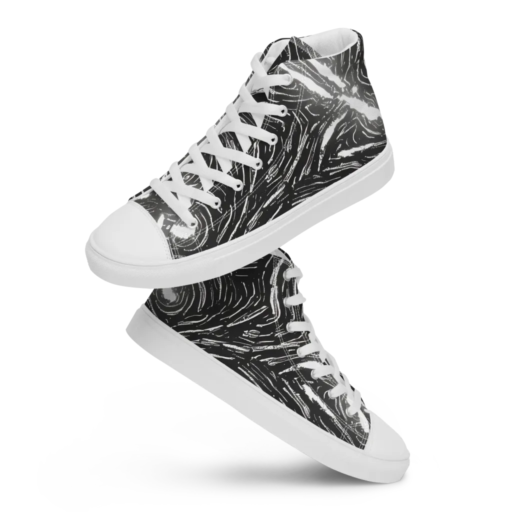 Silver Swirl on Women's High Top Canvas Shoes — Front