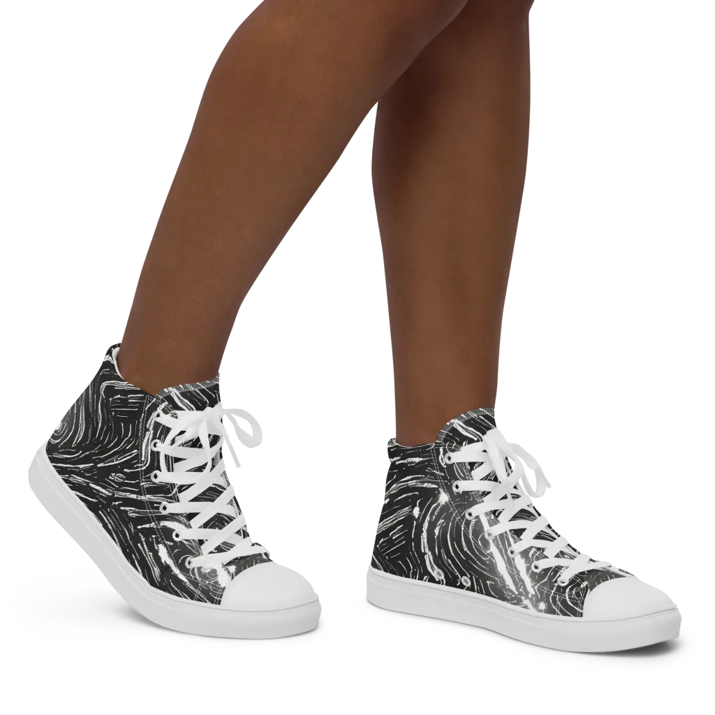 Silver Swirl on Women's High Top Canvas Shoes — Right