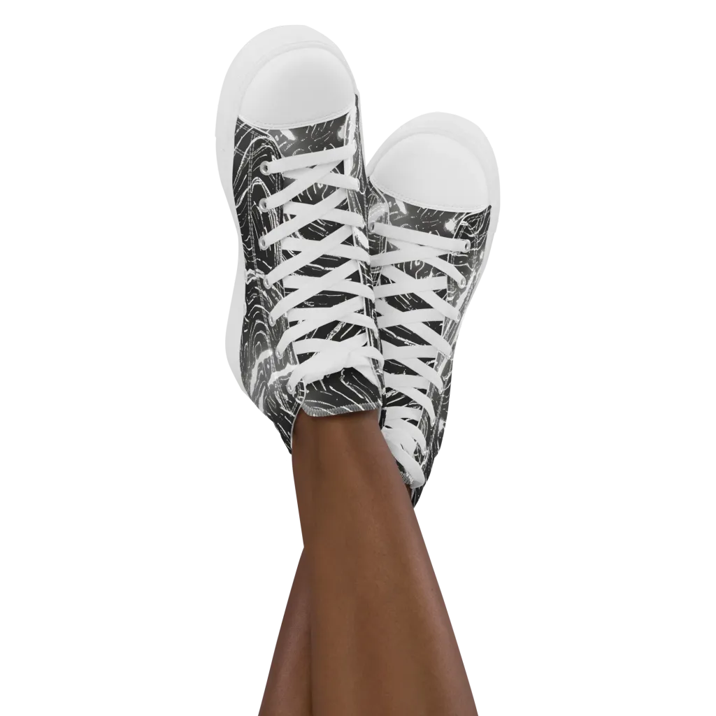 Silver Swirl on Women's High Top Canvas Shoes — Front