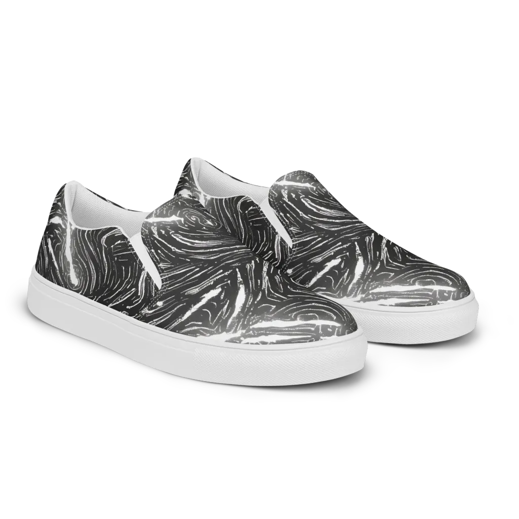 Silver Swirl on Men's Slip-On Canvas Shoes — Right Front