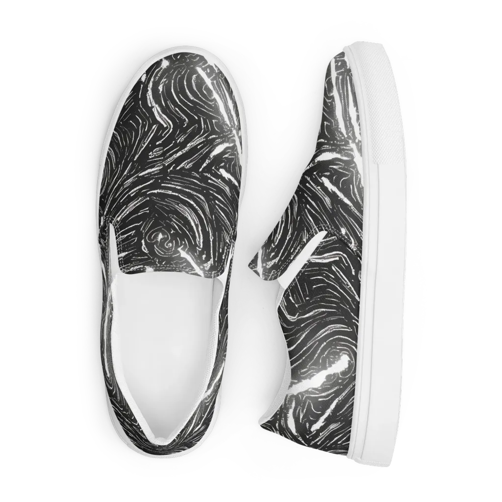 Silver Swirl on Men's Slip-On Canvas Shoes — Front