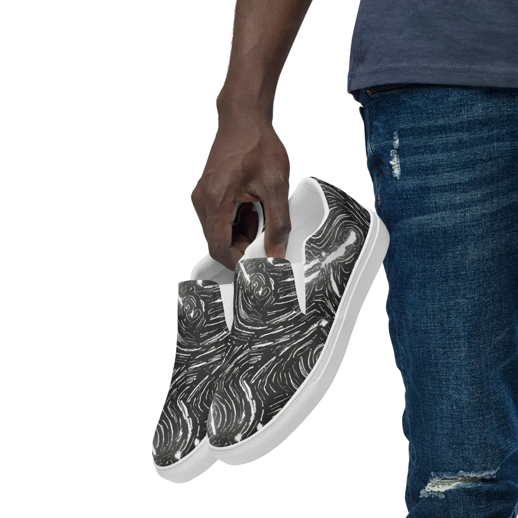 Silver Swirl on Men's Slip-On Canvas Shoes — Left Front