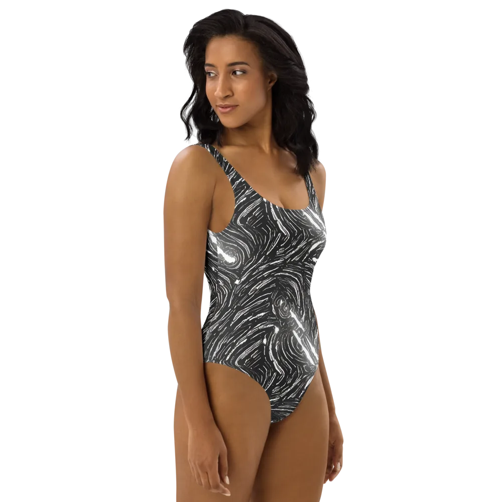 Silver Swirl on One-Piece Swimsuit — Right