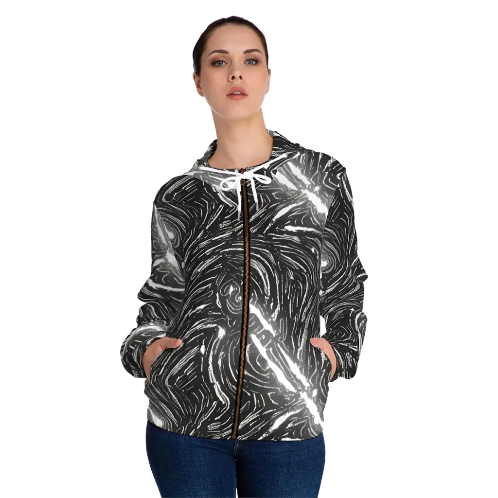 Silver Swirl on Women's Full-Zip Hoodie — Front On Person