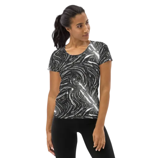 Silver Swirl on a Women's Athletic T-Shirt