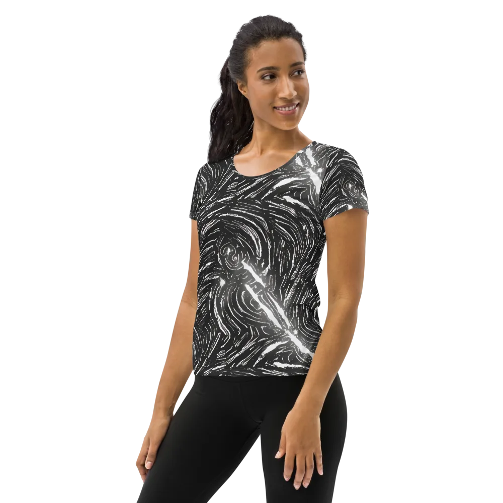 Silver Swirl on Women's Athletic T-Shirt — Left