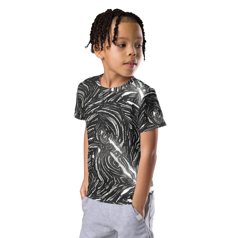 Silver Swirl on Kids Crew Neck T-Shirt — Left Front