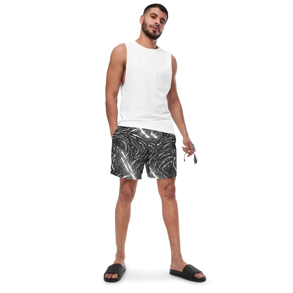 Silver Swirl on Swim Trunks — Front