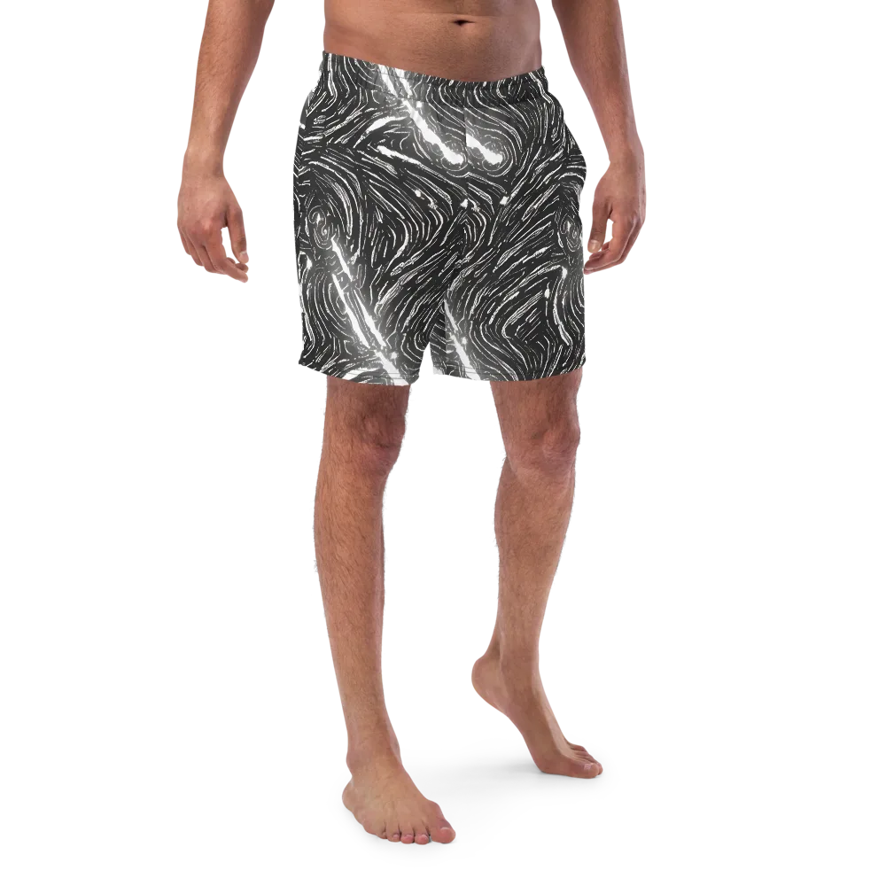 Silver Swirl on Swim Trunks — Front