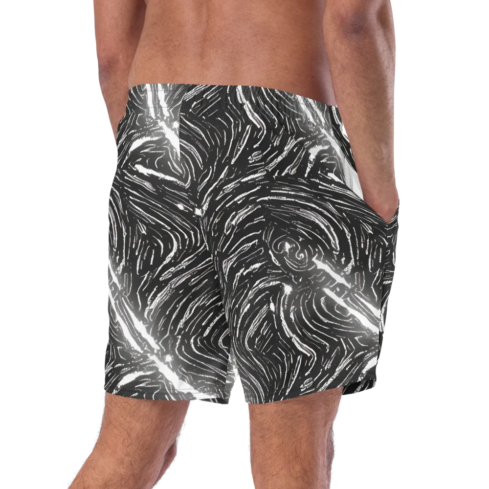 Silver Swirl on Swim Trunks — Right Back