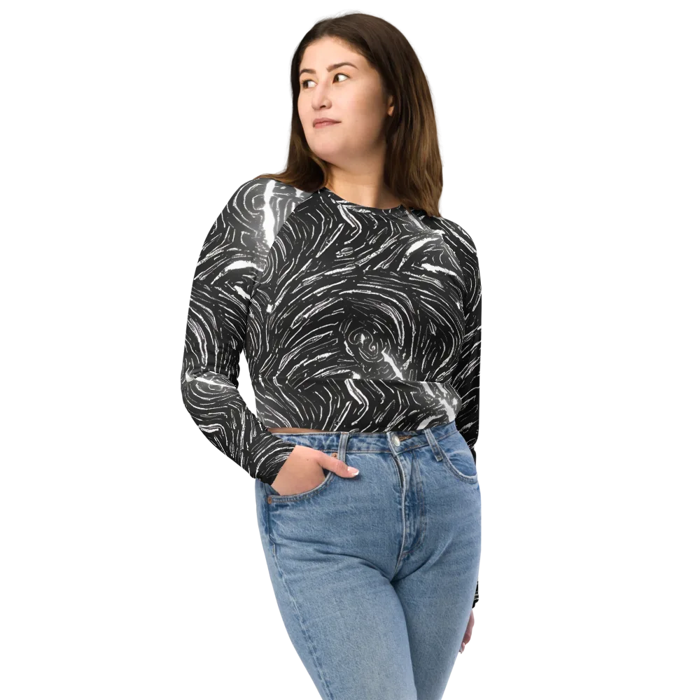 Silver Swirl on Long Sleeve Crop Top — Front