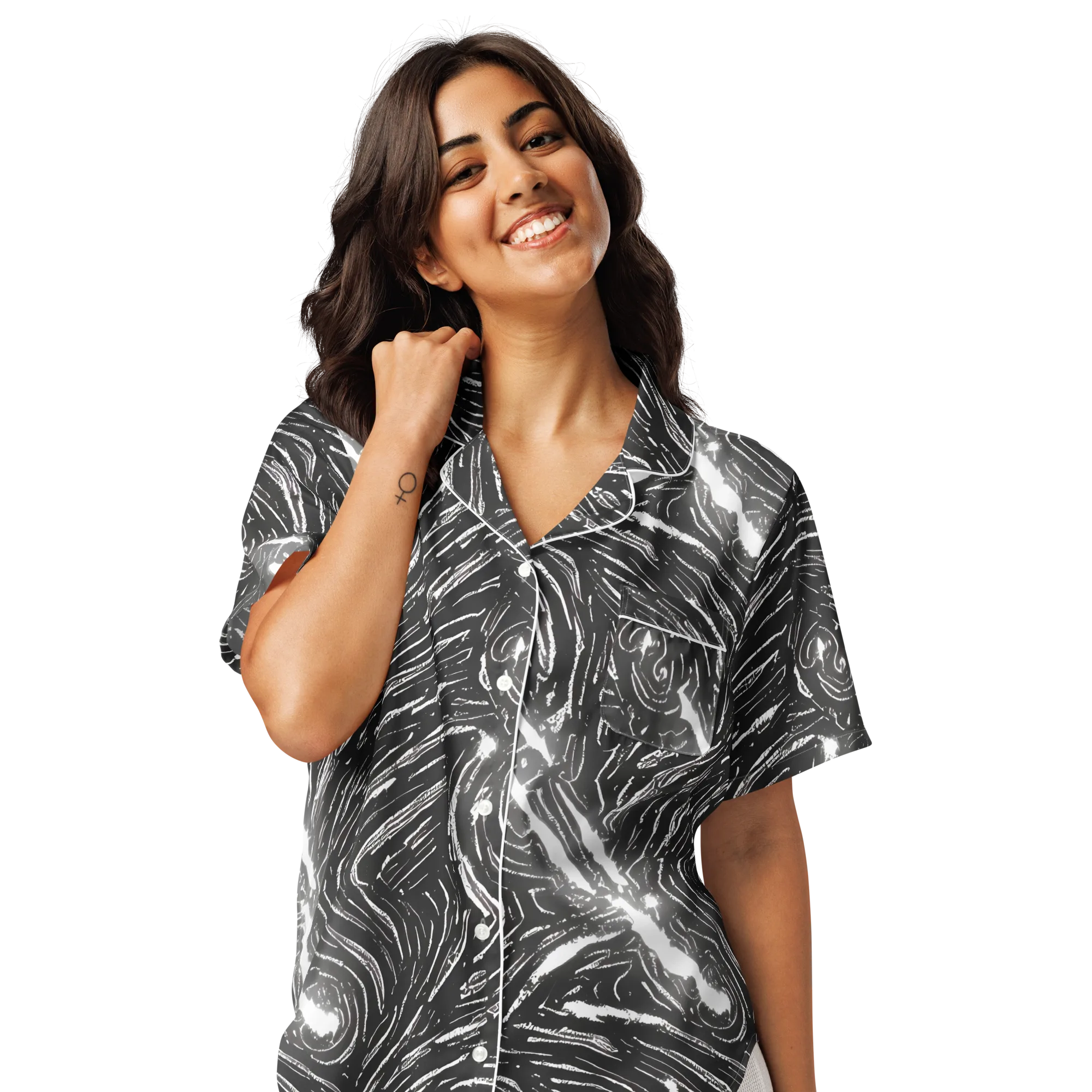 Silver Swirl on Women's Short Sleeve Pajama Top — Front