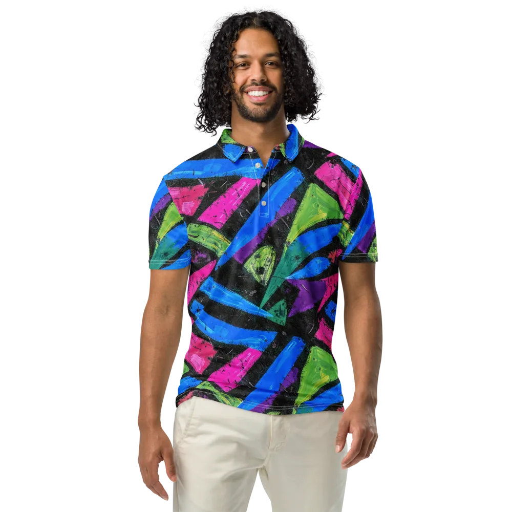 Neon Brushwork on Men's Slim Fit Polo Shirt — Front