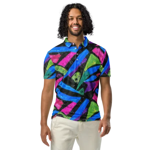 Neon Brushwork on a Men's Slim Fit Polo Shirt