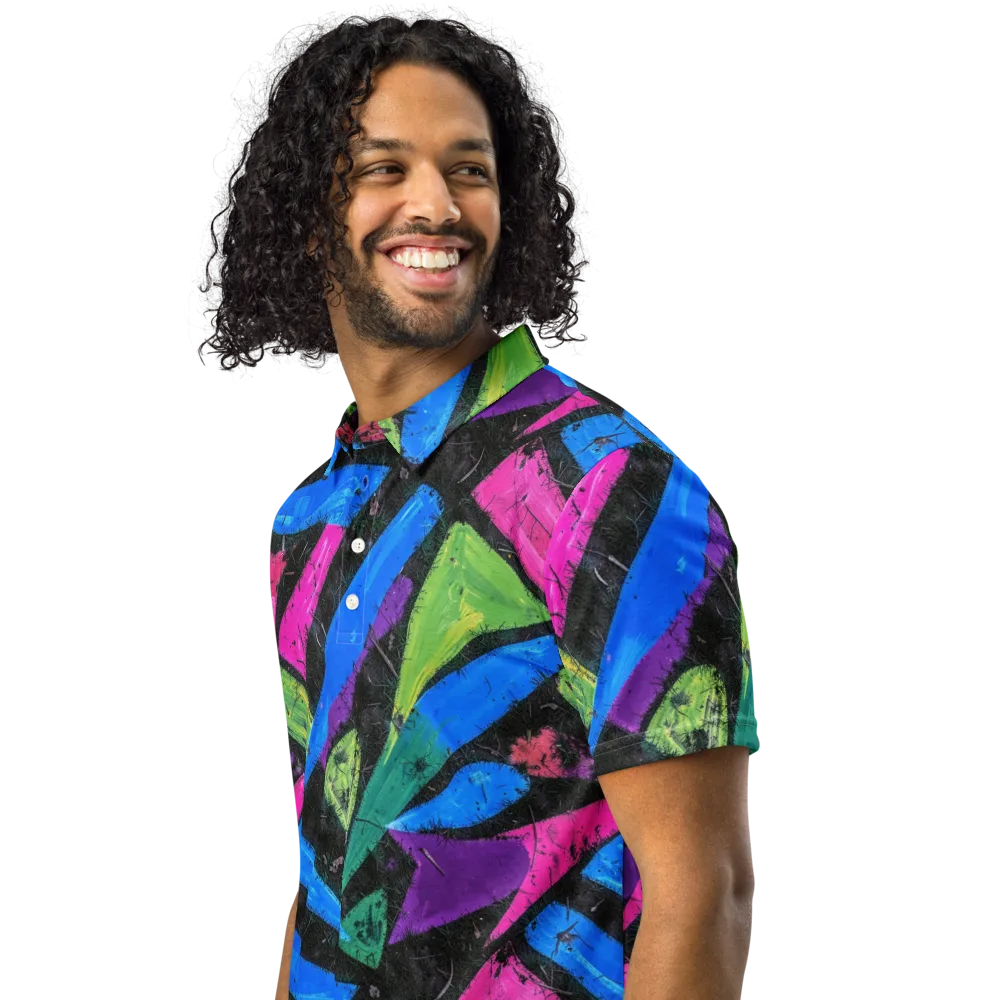 Neon Brushwork on Men's Slim Fit Polo Shirt — Left Front