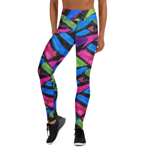 Neon Brushwork on a Yoga Leggings