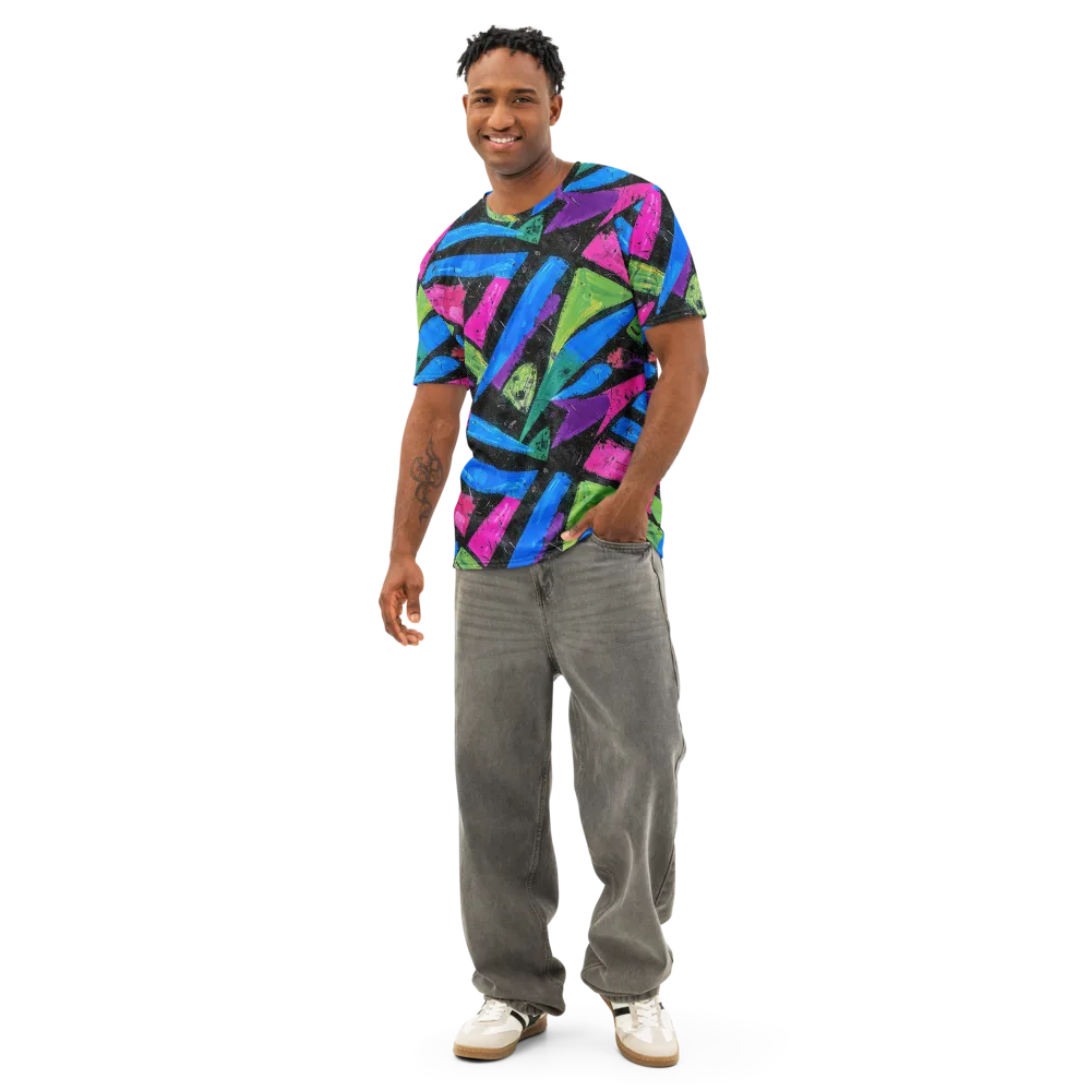 Neon Brushwork on Men's Cotton Crew Neck T-Shirt — Front